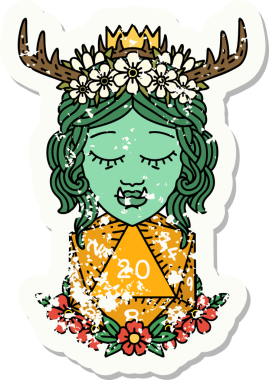 Bir insan tarafından çizilmiş 20 zarlı yarım ork Druid etiketi.