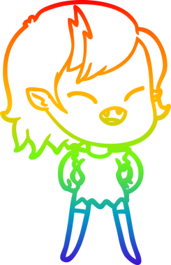 Gökkuşağı gradyan çizgi çizimi Bir insan tarafından çizilmiş gülen vampir kız çizgi filmi