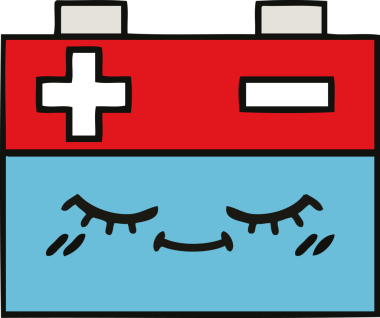 Bir insan tarafından çizilmiş bir araba aküsünün sevimli karikatürü.