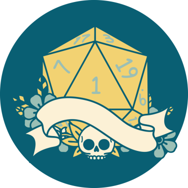 Retro Dövme Biçimi Doğal Bir d20 zar bir insan tarafından çizildi