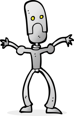 Bir insan tarafından çizilmiş komik robot.