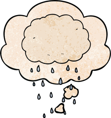 Düşünce baloncuklu çizgi film yağmur bulutu bir insan tarafından çizilmiş grunge desen tarzı