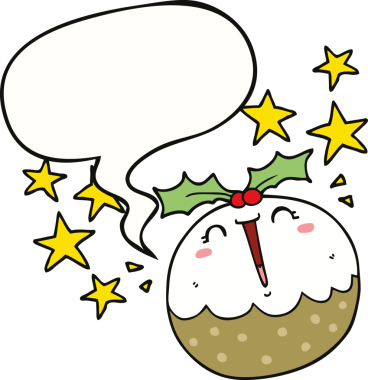 Bir insan tarafından çizilmiş tatlı çizgi film mutlu noel pudingi.