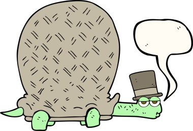 Bir insan tarafından çizilmiş serbest konuşma balonu karikatür kaplumbağası.