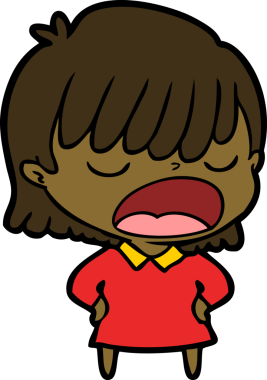 Çizgi filmdeki kadın bir insan tarafından yüksek sesle çizilmiş.