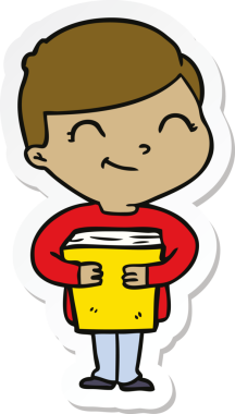 Bir insan tarafından çizilmiş gülümseyen bir çizgi film çocuğunun çıkartması.