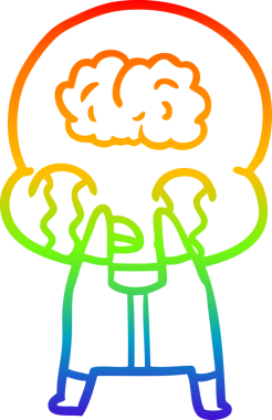 Gökkuşağı gradyan çizgi çizimi bir insan tarafından çizilmiş büyük beyin uzaylısının ağlaması