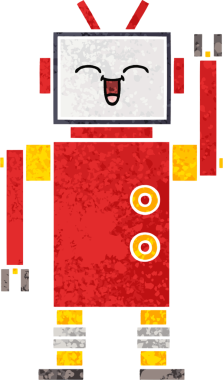 Bir insan tarafından çizilmiş bir robotun retro çizim tarzı karikatürü