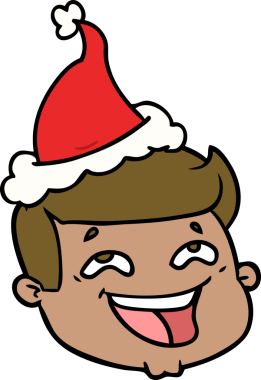 Bir insan tarafından çizilmiş Noel Baba şapkası giymiş bir erkek yüzü çizilmiş.