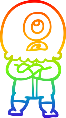 Gökkuşağı gradyanı çizimi. Sinirli bir çizgi film Tepegöz uzaylı uzay adamı. Bir insan tarafından çizilmiş.