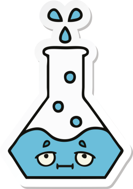Bir insan tarafından çizilmiş sevimli bir karikatür bilim şişesinin etiketi.