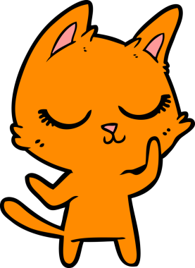 Bir insan tarafından çizilmiş sakin çizgi film kedisi.