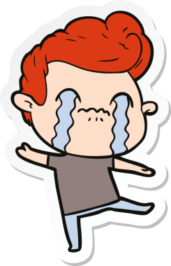 Bir insan tarafından çizilmiş, ağlayan bir çizgi film karakterinin çıkartması.