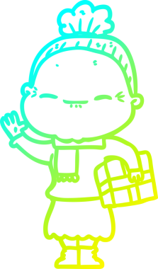 Bir insan tarafından çizilmiş barışçıl, yaşlı bir kadının soğuk çizgi çizimi.