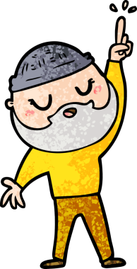 Bir insan tarafından çizilmiş sakallı bir çizgi film adamı.