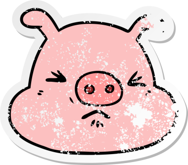 Bir insan tarafından çizilmiş kızgın domuz suratlı karikatür çıkartması.