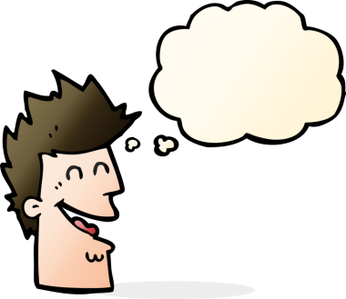 Bir insan tarafından çizilmiş düşünce balonlu mutlu adam çizgi filmi.