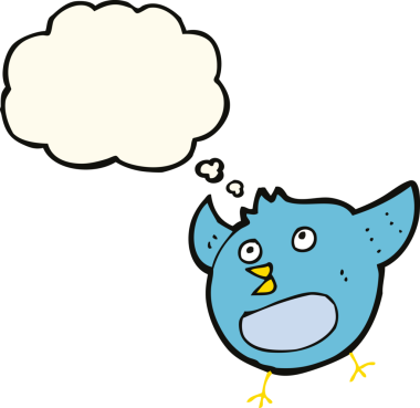 Bir insan tarafından çizilmiş düşünce baloncuklu mutlu kuş.