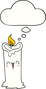 Bir insan tarafından çizilmiş düşünce baloncuklu mutlu mum.