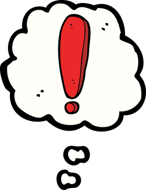 Bir insan tarafından çizilmiş düşünce baloncuğu ile çizgi film ünlem işareti