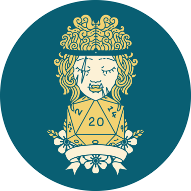 Retro Dövme Biçimi Yarı Ork Barbar Karakteri Bir insan tarafından çizilmiş doğal 20 zar