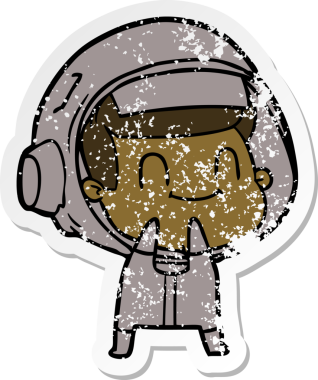 Bir insan tarafından çizilmiş mutlu bir astronotun sıkıntılı çıkartması.