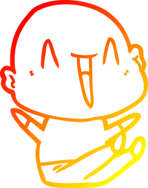 Bir insan tarafından çizilmiş mutlu, kel bir adamın sıcak çizgi çizimi.