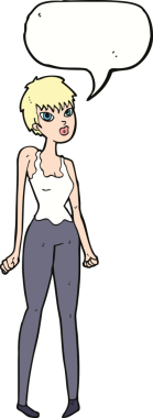 Bir insan tarafından çizilmiş konuşma balonu olan güzel bir kadın.