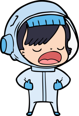 Karikatür astronot kadın bir insan tarafından çizilmiş.