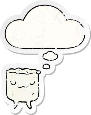 Düşünce baloncuklu çizgi film dişleri insan tarafından çizilmiş yıpranmış bir çıkartma gibi.