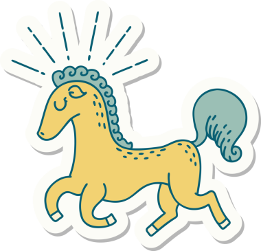 Bir insanın çizdiği dövme stili zıplayan bir aygır çıkartması.