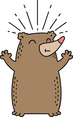 Bir insan tarafından çizilmiş geleneksel dövme stili mutlu ayının çizimi