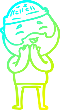 Bir insan tarafından çizilmiş, mutlu, sakallı, çizgi film karakteri.