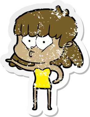 Bir insan tarafından çizilmiş ıslık çalan bir kızın sıkıntılı çıkartması.