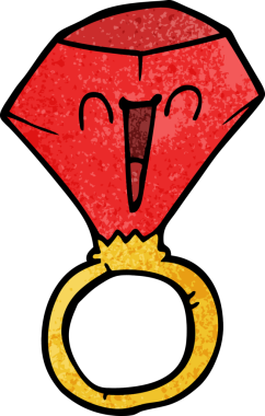 Bir insan tarafından çizilmiş kırmızı yakut bir yüzük.