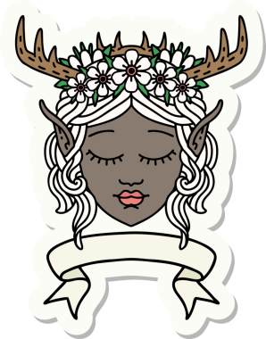 Bir insan tarafından çizilmiş pankartıyla Elf Druid karakterinin çıkartması.