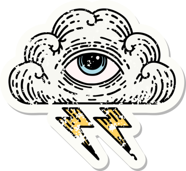 Her şeyi gören bir insan tarafından çizilmiş geleneksel stil yapıştırmalı dövme.