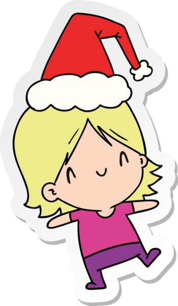 Bir insan tarafından çizilmiş Kawai kızının el çizimi Noel çıkartması.