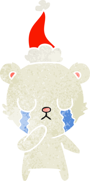 Ağlayan kutup ayısı eli bir insanın çizdiği Noel Baba şapkasının eski çizgi filmini çizdi.