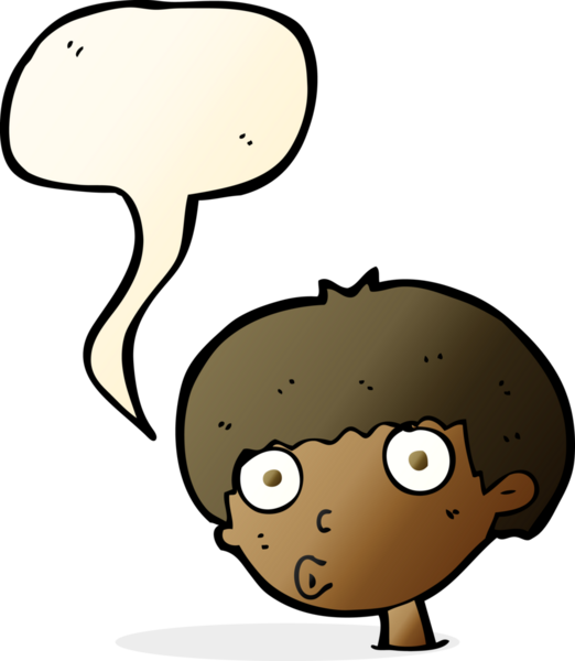 Bir insan tarafından çizilmiş konuşma balonuyla şaşırmış bir çocuk.