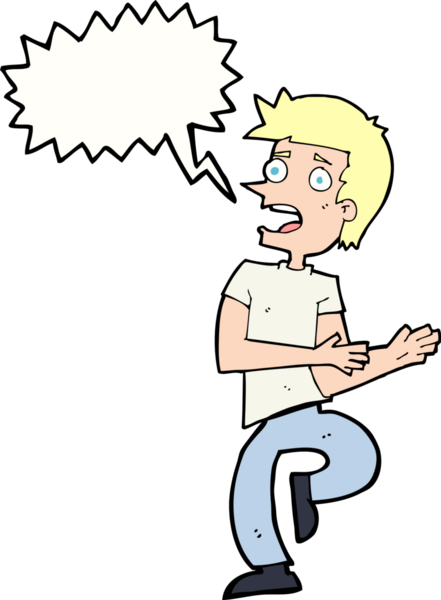 Çizgi film, bir insan tarafından çizilmiş konuşma balonlu adamı strese sokuyor.