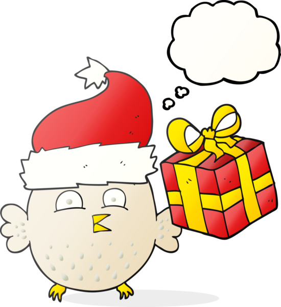 Bir insan tarafından çizilmiş serbest çizim balon karikatür noel baykuşu