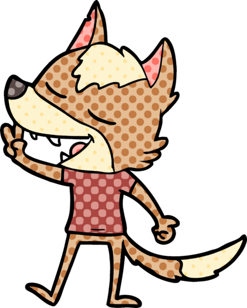 Bir insan tarafından çizilmiş barış işareti veren bir kurt çizgi filmi.