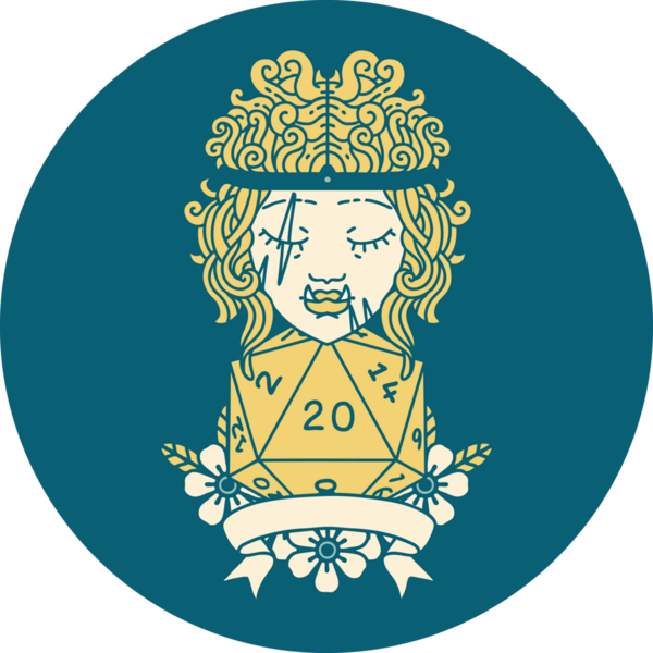 Retro Dövme Biçimi Yarı Ork Barbar Karakteri Bir insan tarafından çizilmiş doğal 20 zar