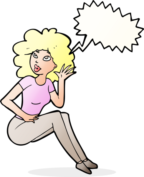 Bir insan tarafından çizilmiş bir konuşma balonuyla dinleyen çizgi film kadını.