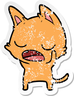 Bir insan tarafından çizilmiş konuşan kedi karikatürünün sıkıntılı çıkartması.