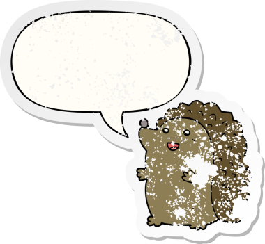 çizgi film mutlu kirpi konuşma baloncuğu sıkıntılı eski bir çıkartma bir insan tarafından çizilmiş