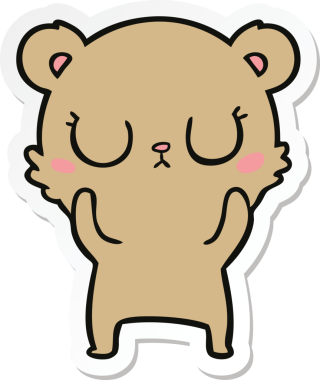 Bir insan tarafından çizilmiş barışçıl bir çizgi film ayısının çıkartması.