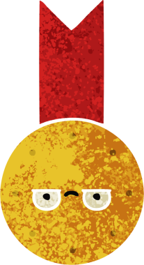 Bir insan tarafından çizilmiş altın madalyanın retro çizim tarzı karikatürü.