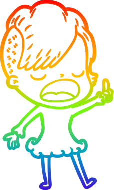 Gökkuşağı gradyan çizgi çizimi bir insan tarafından çizilen havalı hippi kız çizimi